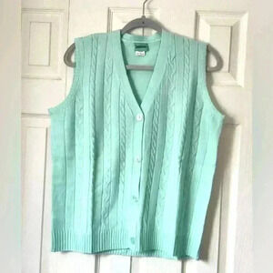 Sara Morgan Mint Soft  Green Sleeveless Cable Knit Sweater Vest Size Medium
